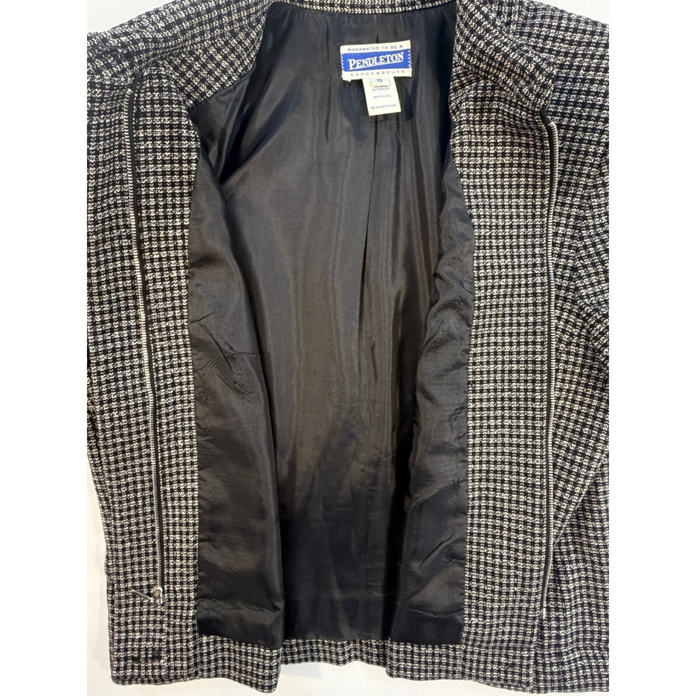 Pendleton Vintage Knockabouts Jacket Womens 10 Black White Wool Zip Micro-check - Picture 8 of 11